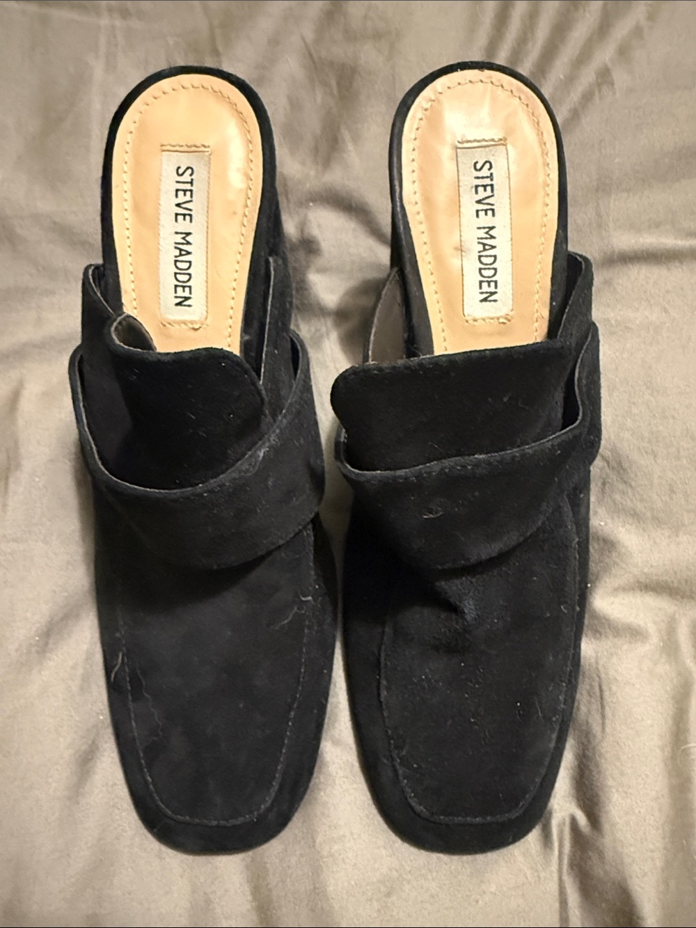 Steve Madden Black Suede Slip-On Mule Loafers with Fold-Over Detail